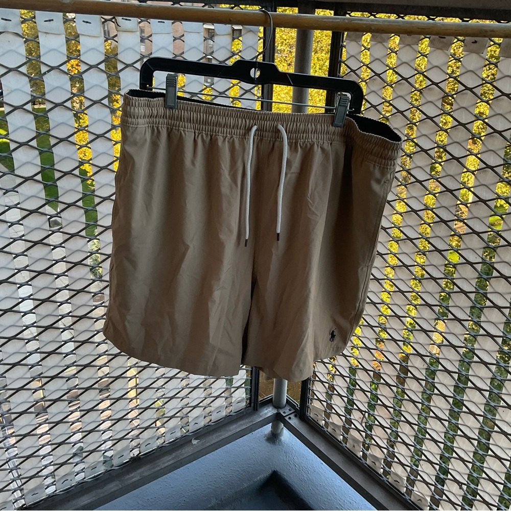 Polo Ralph Lauren Classic Swim Trunks Khaki and Black Mesh Lined 1XB Big&Tall